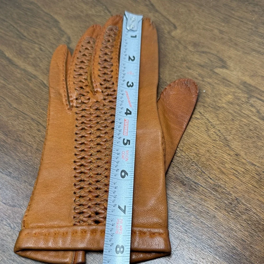 Vintage Gant Jonquet France Basket Weave Caramel Leather Driving Gloves